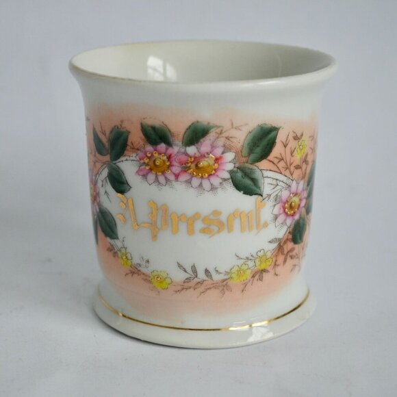 Vintage Germany Shaving Mug Personalized Floral Gold Trim - Picture 1 of 6